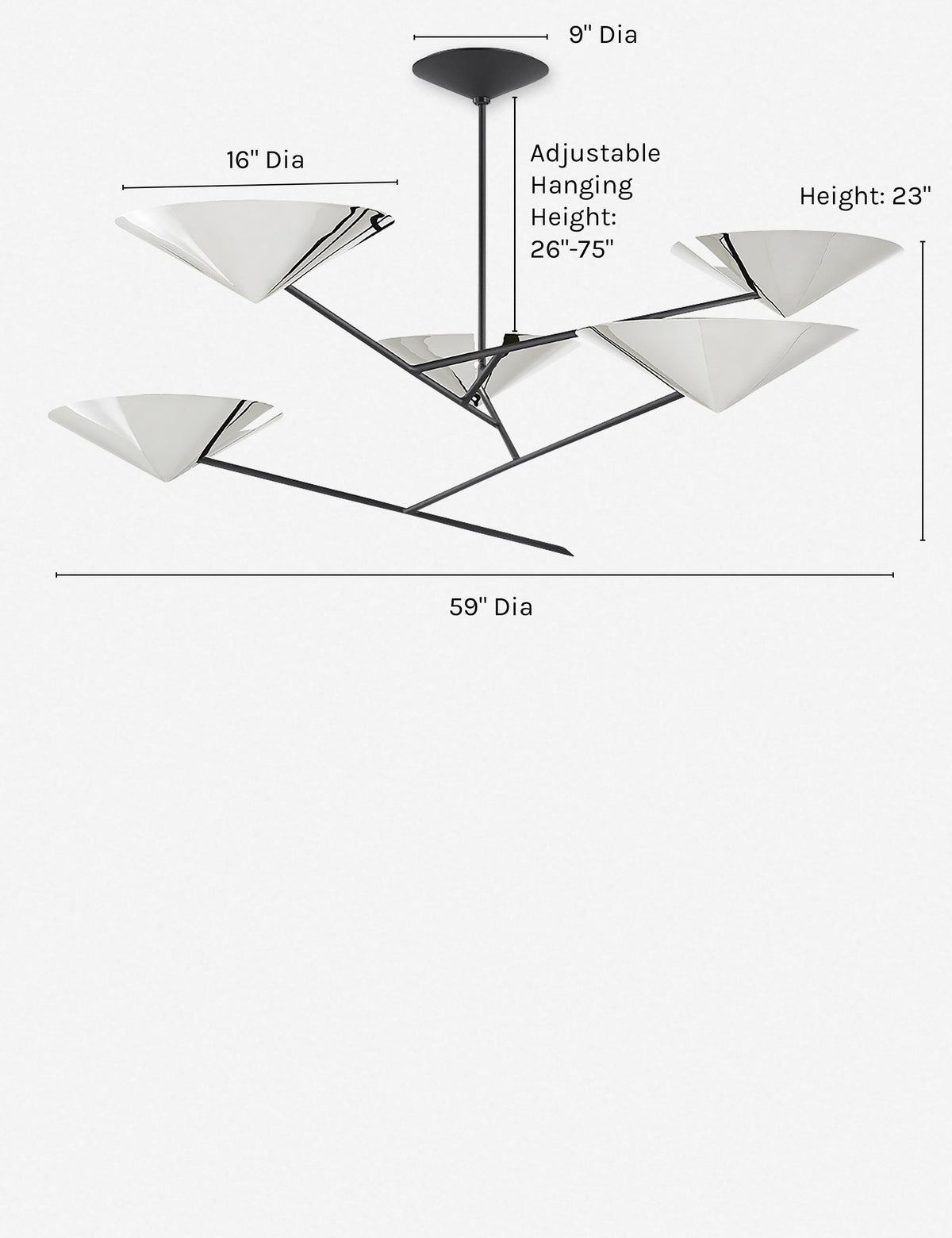Nari Chandelier polished nickel finish product view 8
