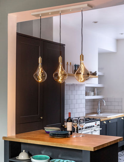Triple Linear Pendant Light with Voronoi II kitchen island light front view